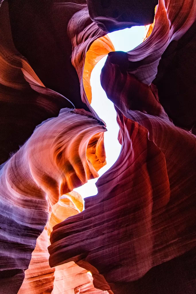 Antelope canyon during mid morning. Bright pinks, purples and oranges. 